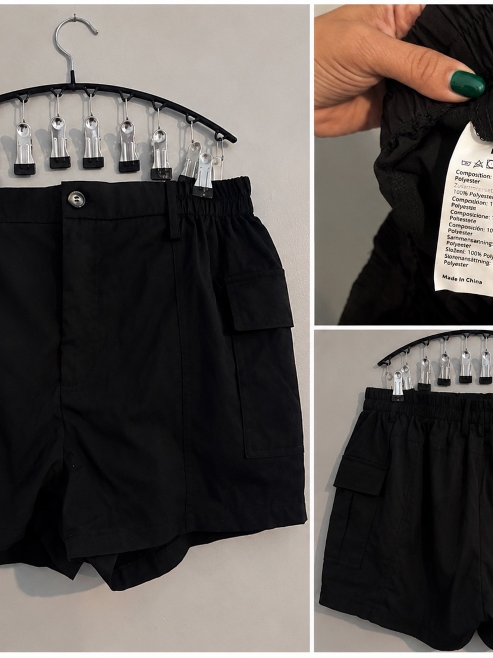 Black Cargo Shorts with Elastic Waist – Size Large